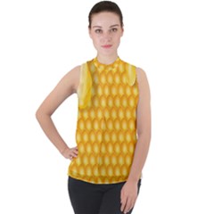 Abstract Honeycomb Background With Realistic Transparent Honey Drop Mock Neck Chiffon Sleeveless Top by Vaneshart