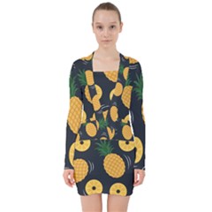 Seamless Pattern Pineapple Pattern V-neck Bodycon Long Sleeve Dress by Vaneshart