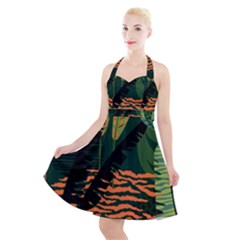 Abstract Seamless Pattern With Tropical Leaves Halter Party Swing Dress  by Vaneshart