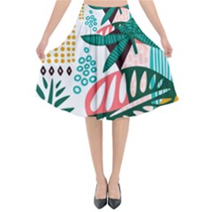 Abstract Seamless Pattern With Tropical Leaves Flared Midi Skirt by Vaneshart