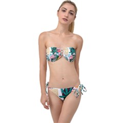 Abstract Seamless Pattern With Tropical Leaves Twist Bandeau Bikini Set by Vaneshart