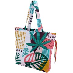 Abstract Seamless Pattern With Tropical Leaves Drawstring Tote Bag by Vaneshart