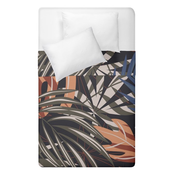 Trend Seamless Pattern With Colorful Tropical Leaves Plants Brown Background Duvet Cover Double Side (Single Size)