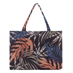 Trend Seamless Pattern With Colorful Tropical Leaves Plants Brown Background Medium Tote Bag by Vaneshart