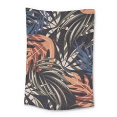 Trend Seamless Pattern With Colorful Tropical Leaves Plants Brown Background Small Tapestry by Vaneshart