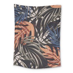 Trend Seamless Pattern With Colorful Tropical Leaves Plants Brown Background Medium Tapestry by Vaneshart