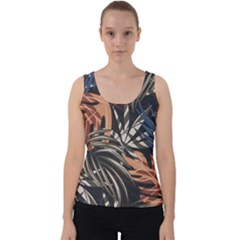 Trend Seamless Pattern With Colorful Tropical Leaves Plants Brown Background Velvet Tank Top by Vaneshart