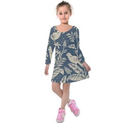 Birds Nature Design Kids  Long Sleeve Velvet Dress by Vaneshart