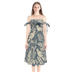 Birds Nature Design Shoulder Tie Bardot Midi Dress by Vaneshart