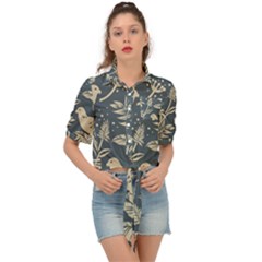 Birds Nature Design Tie Front Shirt  by Vaneshart