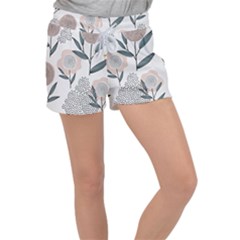 Retro Floral Pattern Women s Velour Lounge Shorts by Vaneshart