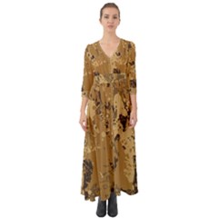 Abstract Grunge Camouflage Background Button Up Boho Maxi Dress by Vaneshart