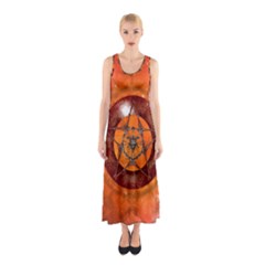 Awesome Skull On A Pentagram With Crows Sleeveless Maxi Dress by FantasyWorld7