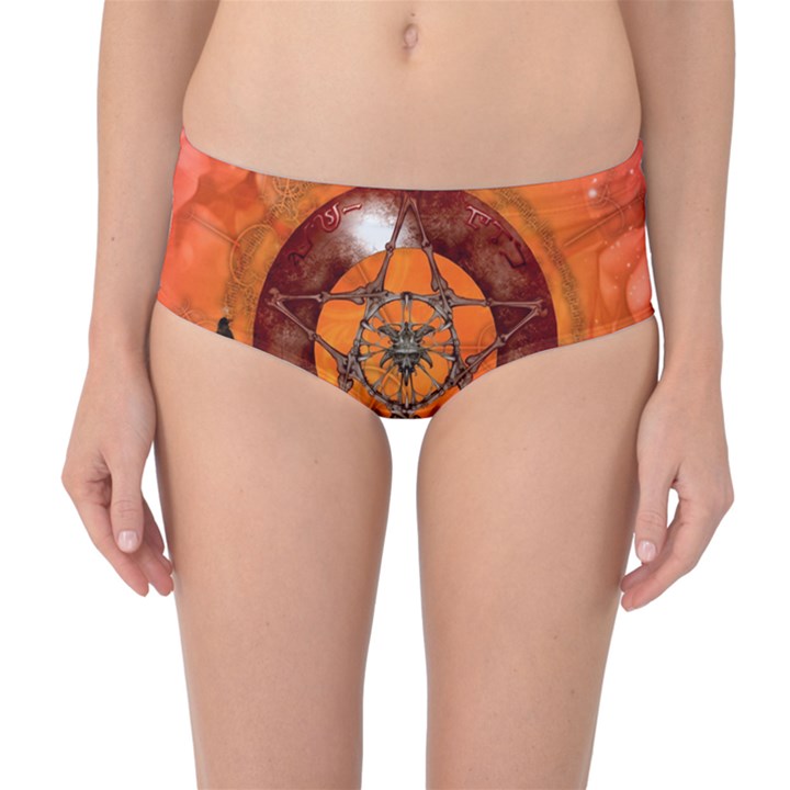 Awesome Skull On A Pentagram With Crows Mid-Waist Bikini Bottoms