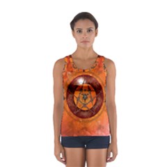 Awesome Skull On A Pentagram With Crows Sport Tank Top  by FantasyWorld7