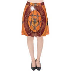 Awesome Skull On A Pentagram With Crows Velvet High Waist Skirt by FantasyWorld7