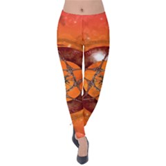 Awesome Skull On A Pentagram With Crows Velvet Leggings by FantasyWorld7