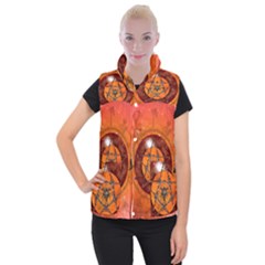 Awesome Skull On A Pentagram With Crows Women s Button Up Vest by FantasyWorld7