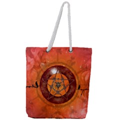 Awesome Skull On A Pentagram With Crows Full Print Rope Handle Tote (large) by FantasyWorld7