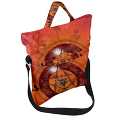 Awesome Skull On A Pentagram With Crows Fold Over Handle Tote Bag by FantasyWorld7