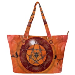 Awesome Skull On A Pentagram With Crows Full Print Shoulder Bag by FantasyWorld7