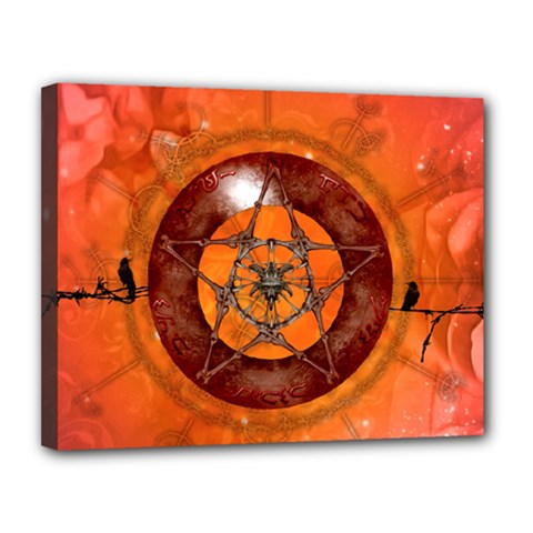 Awesome Skull On A Pentagram With Crows Canvas 14  X 11  (stretched) by FantasyWorld7