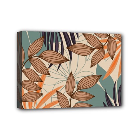 Trend Abstract Seamless Pattern With Colorful Tropical Leaves Plants Beige Mini Canvas 7  X 5  (stretched) by Vaneshart