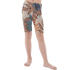 Trend Abstract Seamless Pattern With Colorful Tropical Leaves Plants Beige Kids  Mid Length Swim Shorts by Vaneshart