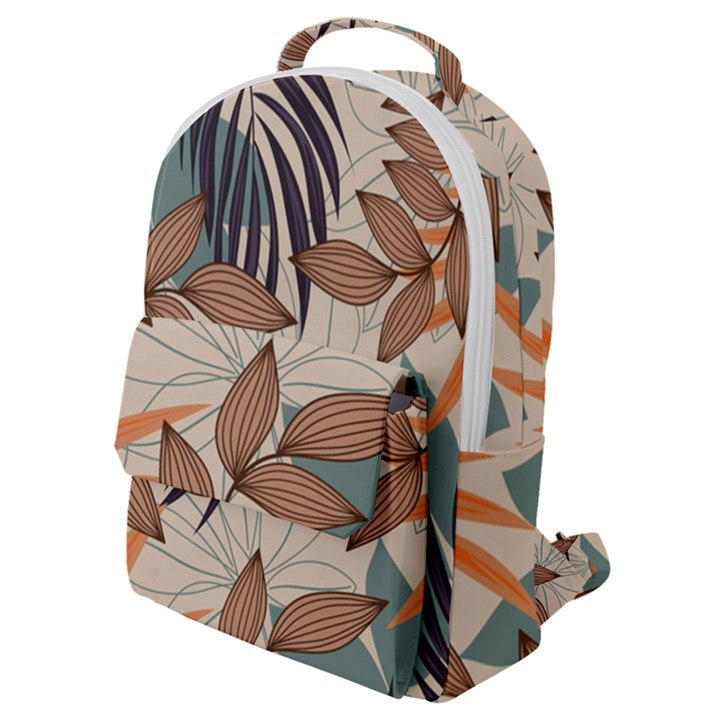 Trend Abstract Seamless Pattern With Colorful Tropical Leaves Plants Beige Flap Pocket Backpack (Small)