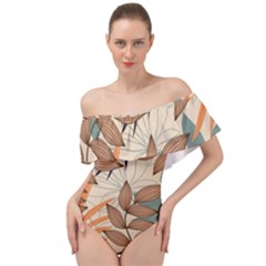 Trend Abstract Seamless Pattern With Colorful Tropical Leaves Plants Beige Off Shoulder Velour Bodysuit  by Vaneshart