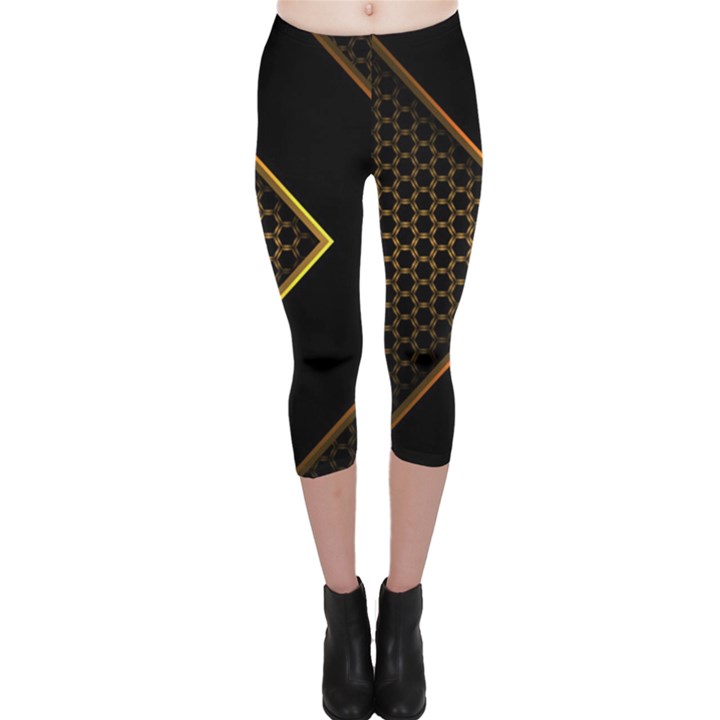 Black Arrow Gold Line Hexagon Mesh Pattern Capri Leggings 