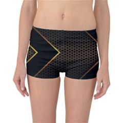 Black Arrow Gold Line Hexagon Mesh Pattern Reversible Boyleg Bikini Bottoms by Vaneshart