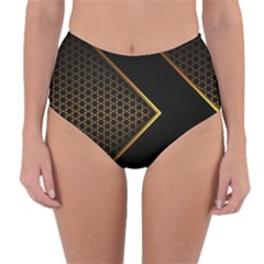 Black Arrow Gold Line Hexagon Mesh Pattern Reversible High-waist Bikini Bottoms by Vaneshart