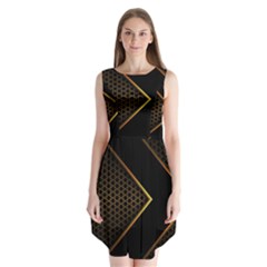 Black Arrow Gold Line Hexagon Mesh Pattern Sleeveless Chiffon Dress   by Vaneshart