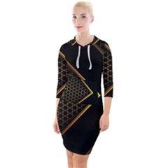 Black Arrow Gold Line Hexagon Mesh Pattern Quarter Sleeve Hood Bodycon Dress by Vaneshart