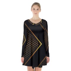 Black Arrow Gold Line Hexagon Mesh Pattern Long Sleeve Velvet V-neck Dress by Vaneshart