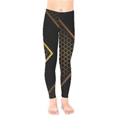 Black Arrow Gold Line Hexagon Mesh Pattern Kids  Leggings by Vaneshart