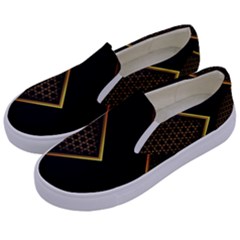 Black Arrow Gold Line Hexagon Mesh Pattern Kids  Canvas Slip Ons