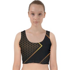 Black Arrow Gold Line Hexagon Mesh Pattern Velvet Racer Back Crop Top by Vaneshart