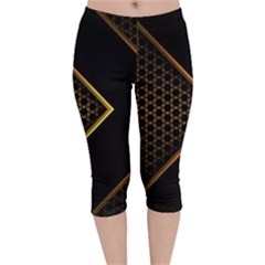 Black Arrow Gold Line Hexagon Mesh Pattern Velvet Capri Leggings 