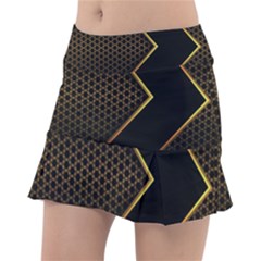 Black Arrow Gold Line Hexagon Mesh Pattern Tennis Skirt by Vaneshart