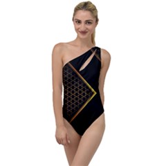 Black Arrow Gold Line Hexagon Mesh Pattern To One Side Swimsuit by Vaneshart