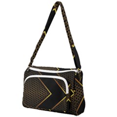 Black Arrow Gold Line Hexagon Mesh Pattern Front Pocket Crossbody Bag by Vaneshart