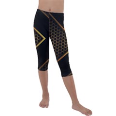 Black Arrow Gold Line Hexagon Mesh Pattern Kids  Lightweight Velour Capri Leggings  by Vaneshart