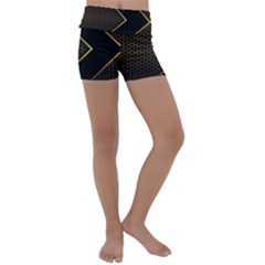 Black Arrow Gold Line Hexagon Mesh Pattern Kids  Lightweight Velour Yoga Shorts by Vaneshart