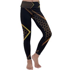 Black Arrow Gold Line Hexagon Mesh Pattern Kids  Lightweight Velour Classic Yoga Leggings by Vaneshart