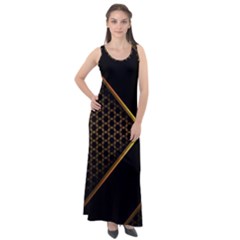 Black Arrow Gold Line Hexagon Mesh Pattern Sleeveless Velour Maxi Dress by Vaneshart