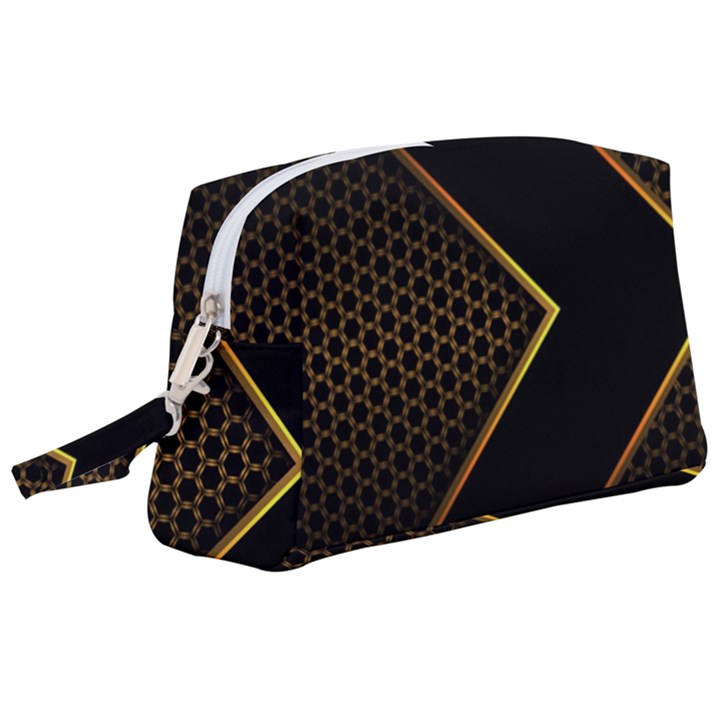 Black Arrow Gold Line Hexagon Mesh Pattern Wristlet Pouch Bag (Large)