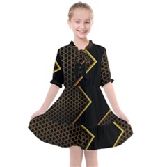 Black Arrow Gold Line Hexagon Mesh Pattern Kids  All Frills Chiffon Dress by Vaneshart