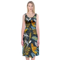 Birds Nature Design Midi Sleeveless Dress by Vaneshart